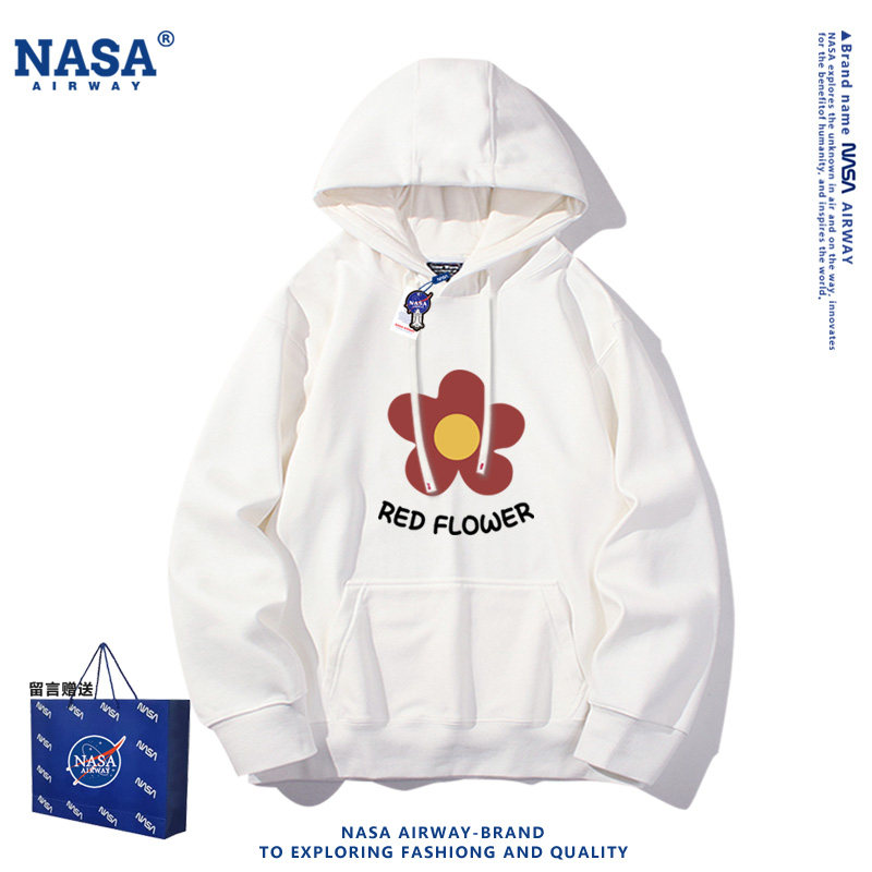 NASA AW送你一朵小红花简约小胸标印花男女春秋连帽卫衣薄款上衣图片