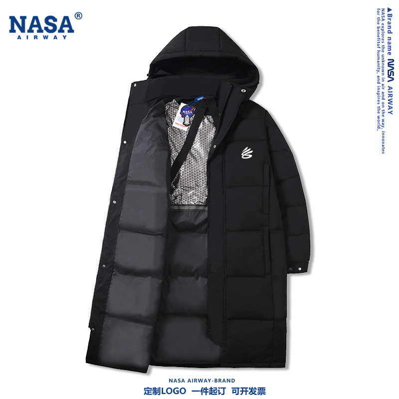 NASA联名勇士队库里同款篮球运动男女连帽羽绒服中长款外套上衣服
