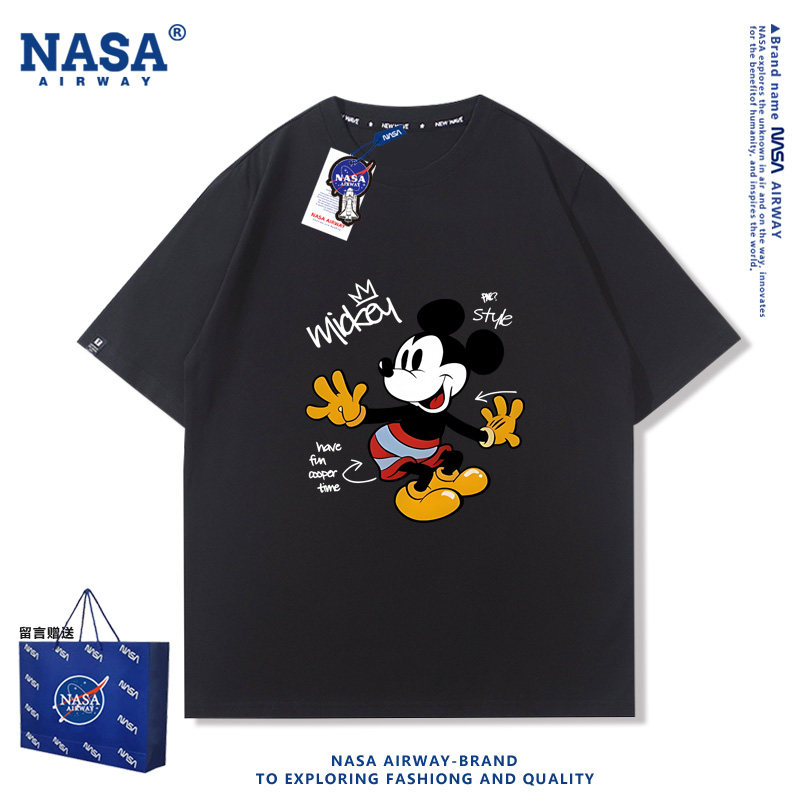 NASA AW美式国潮卡通图案米奇字母潮牌男女纯棉短袖T恤半袖夏上衣