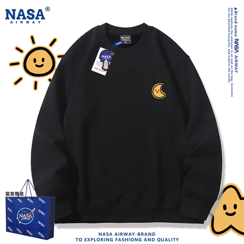 NASA联名潮牌太阳月亮星星卡通图案圆领卫衣男女学生宽松套头上衣