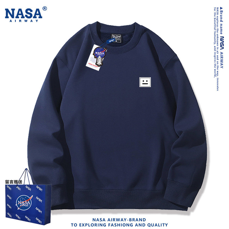 NASA联名呆萌机器人表情包简约图案印花春秋圆领卫衣男女上衣外套