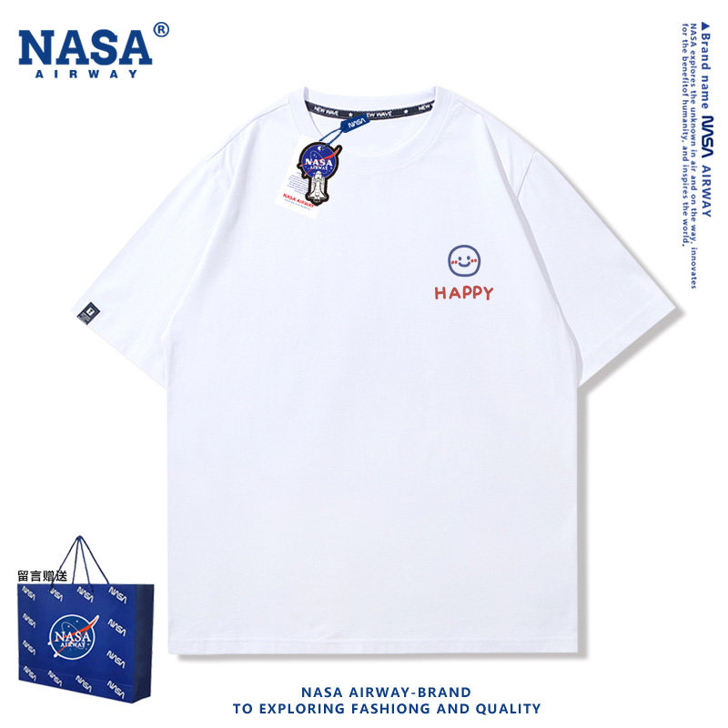 NASA联名Happy笑脸日系小清新纯棉短袖夏季学生简约印花男女T恤潮