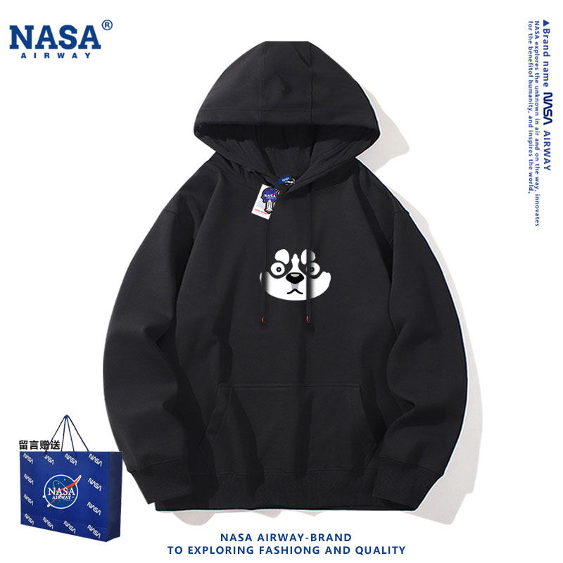 NASA联名哈士奇卡通图案印花男女连帽卫衣宽松百搭帽衫秋冬上衣服
