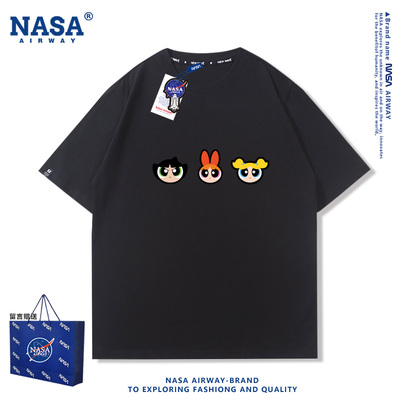 NASA联名飞天小女警动漫卡通纯棉短袖男女宽松印花图案T恤半袖夏