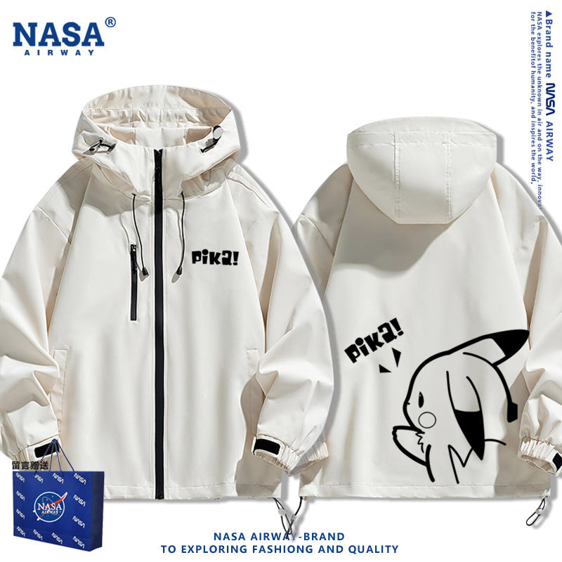 NASA联名皮卡丘动漫周边卡通图案设计感夹克男女冲锋衣秋冬款外套