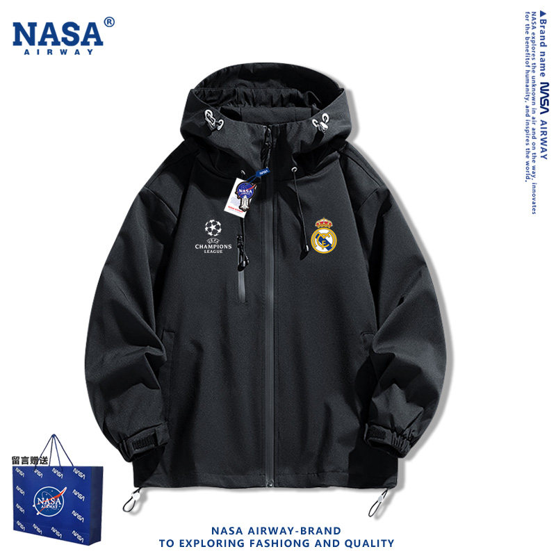 NASA联名欧冠皇马拜仁慕尼黑尤文图斯英超连帽冲锋衣男女夹克外套