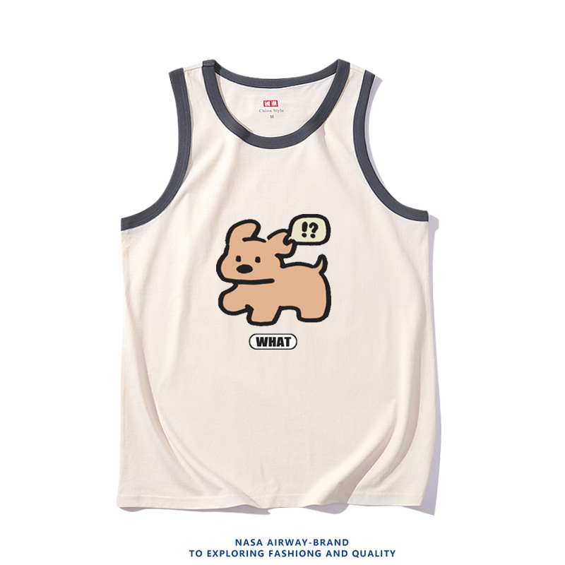 搞怪小狗小黄卡通图案纯棉背心男女学生圆领舒适无袖T恤夏季上衣