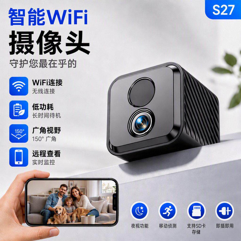 无线摄像头低功耗小方块监控手机远程监控室内摄像机免安装