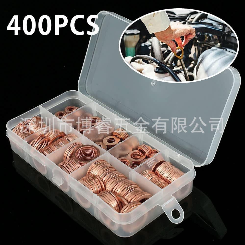 400/200/100PCS紫铜垫片盒装紫铜油封垫片组合 O型平垫圈密封垫圈