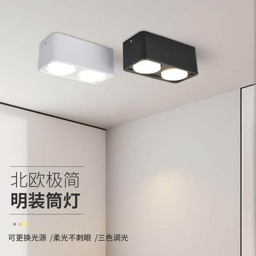 明装筒灯防炫家用双头客厅灯服装店酒店洗墙灯餐厅商用吸顶筒灯