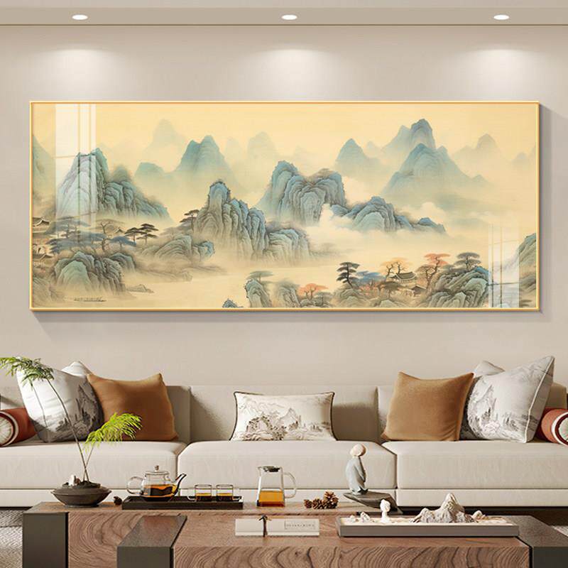 2025新款山水风景画客厅装饰画背有靠山老板公室大气一整幅挂画