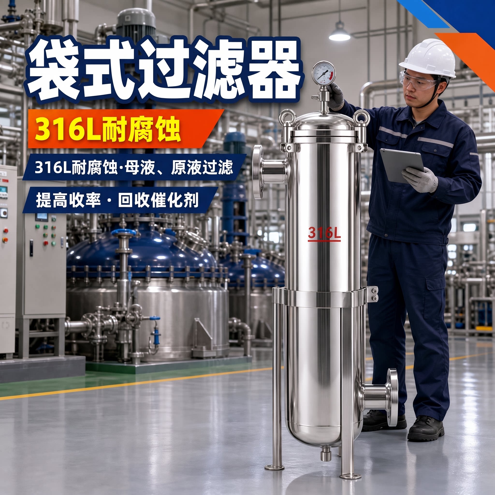316L不锈钢袋式过滤器镜面前置过滤母液固液分离机工业原液耐腐蚀