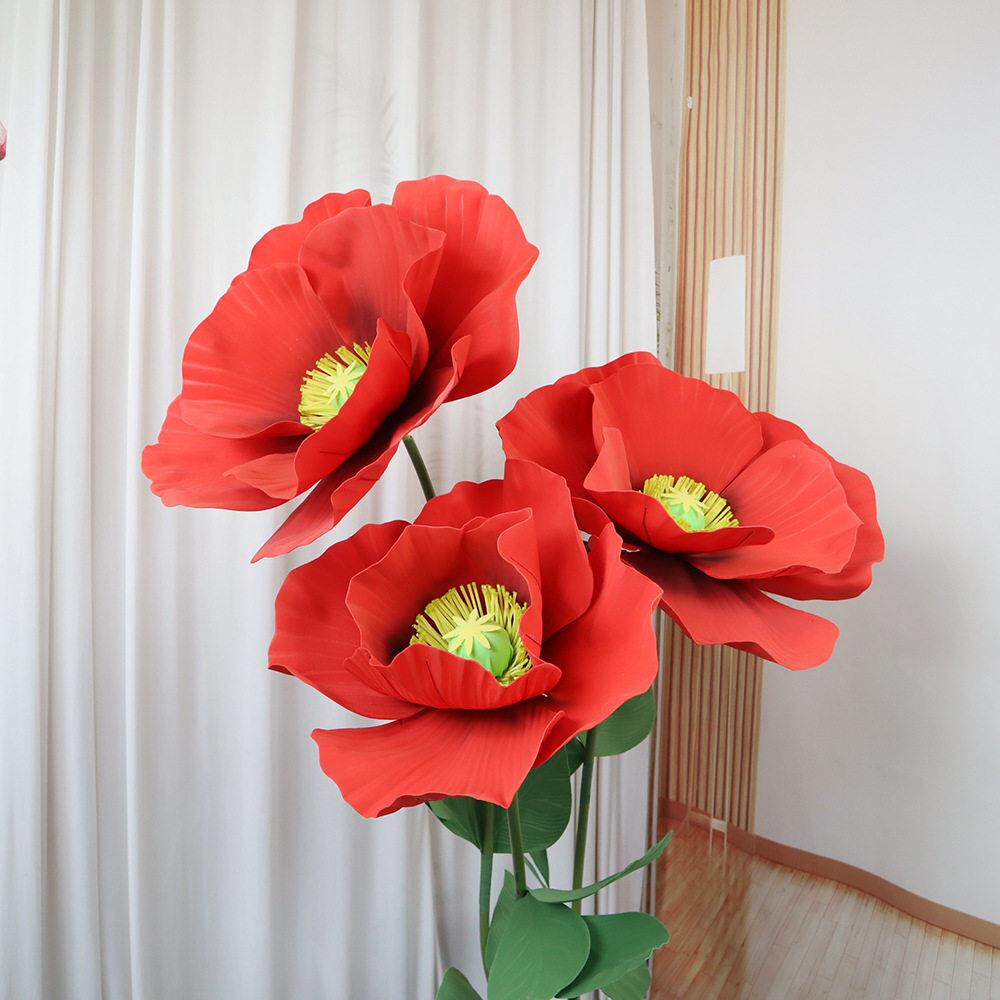 橱窗仿真花罂粟花婚礼装饰大型活动背景布置美陈商场空间布景