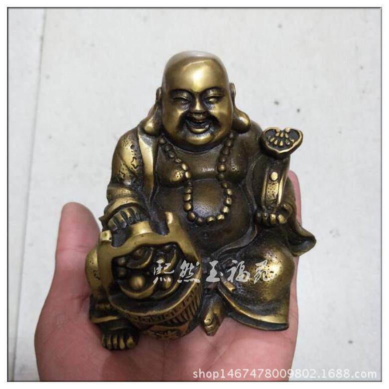 仿古纯铜弥勒佛摆件 铜一桶金笑佛古玩铜器摆件家居装饰工艺礼品