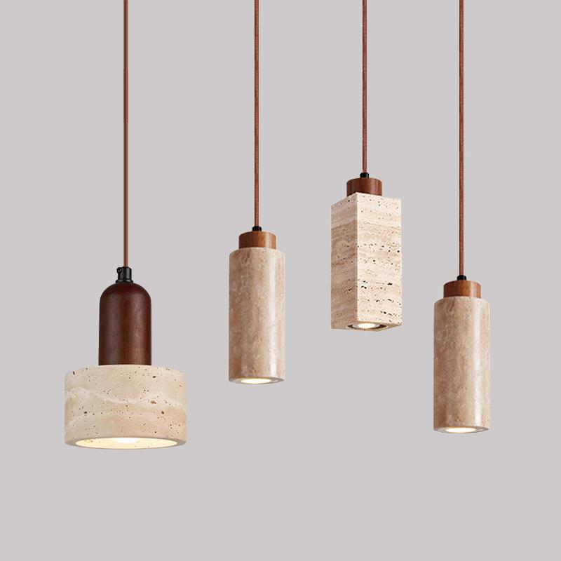 日式侘寂风黄洞石吊灯北欧创意餐厅灯吧台吊灯简约卧室床头吊灯具