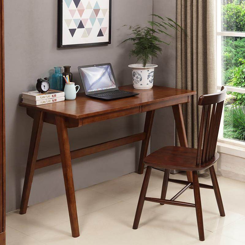 全实木笔记本电脑桌子家用书架带抽屉办公桌学生北欧书桌