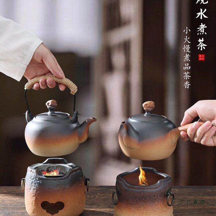 户外家用陶瓷酒精炉煮茶器潮州烧水壶酒精灯茶具茶壶炭炉围炉套装