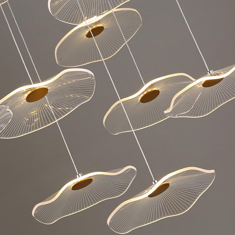 []客厅吊灯荷叶小复式楼梯灯公寓跃层挑高中空别墅楼梯长吊灯