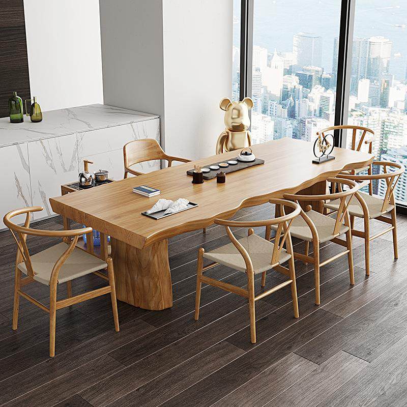 新中式不规则原木色茶桌家用客厅茶楼自然边大板实木茶台全套组合