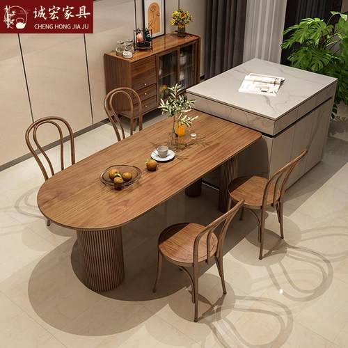 诚宏现代简约家用实木岛台餐桌小户型餐厅吃饭桌子长条桌靠墙饭桌