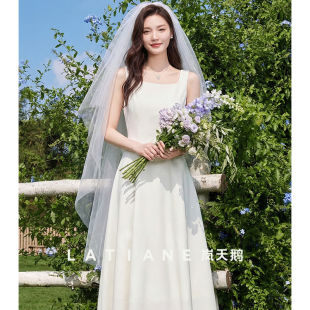 女士夏 夏季 岚天鹅醋酸早春漂亮连衣裙白色吊带2026巨好看春季 新款