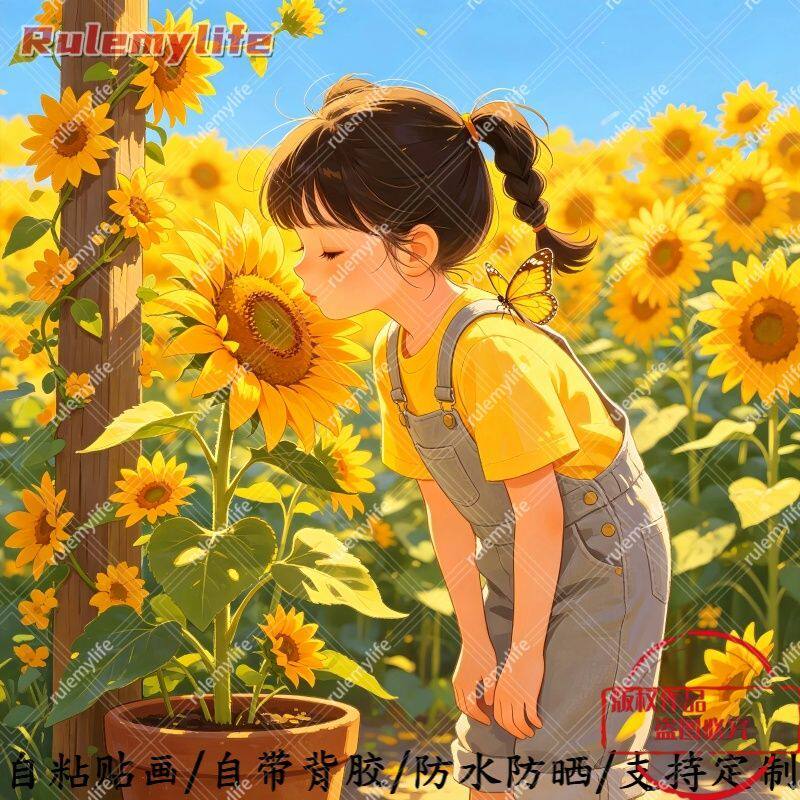 向日葵女孩平面自粘贴防水防晒装