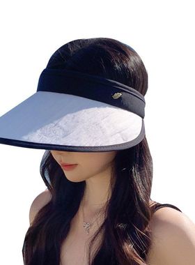 日系时尚大檐8248女潮韩版小遮阳帽帽子褶皱帽帽檐显脸空顶防晒帽