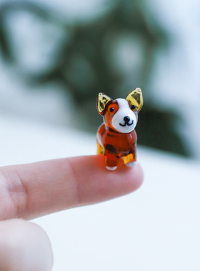 日式泰迪柯基柴犬博美小狗动物摆饰创意家居卡通玻璃桌面客厅摆件