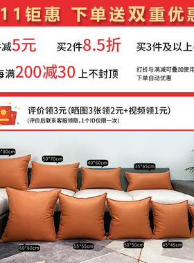 定制科技布抱枕轻奢橙色客厅皮沙发床头大靠背垫枕头靠枕套不含芯