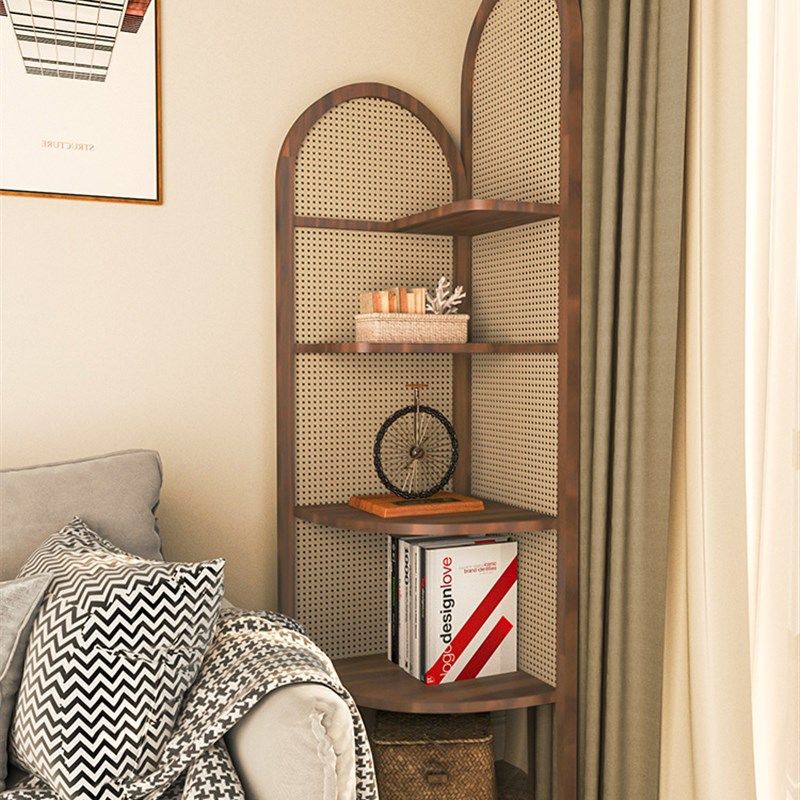 侘寂风日式屏风隔断客厅玄关新中式卧室书架藤编可移动置物架角柜