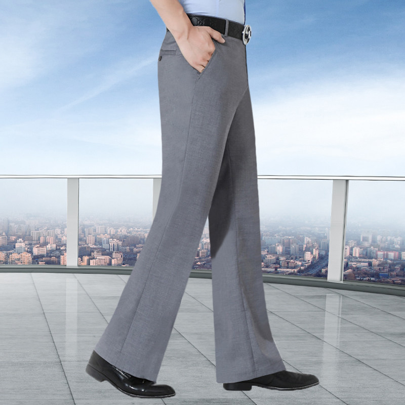 春季弹力垂感西裤男士宽松直筒微喇叭长裤新款高腰休闲阔腿西装裤