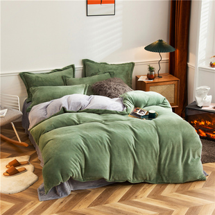 冬季加绒加厚珊瑚绒被套单件双面法兰绒毛紫色床单被罩两件套冬天