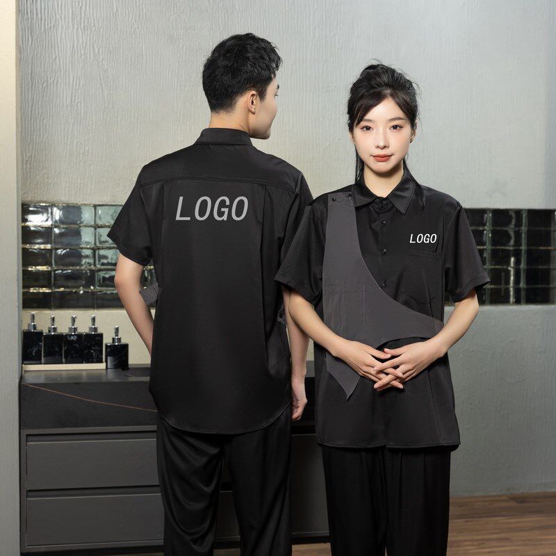 假两件马甲衬衫理发店调酒师发型师酒吧KTV服务员工作服定制衬衣