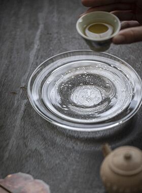 清欢丨饴山非白涟漪壶承 手工琉璃干泡盘点心盘功夫茶具茶配件