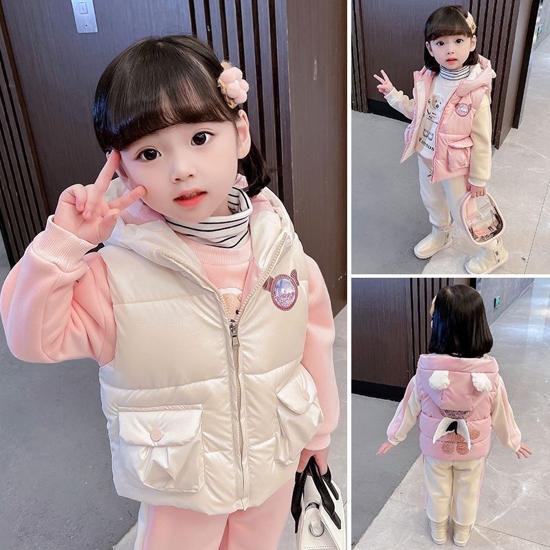 2025新款女童马甲套装秋冬装时尚儿童女宝宝加绒卫衣三件套童装潮