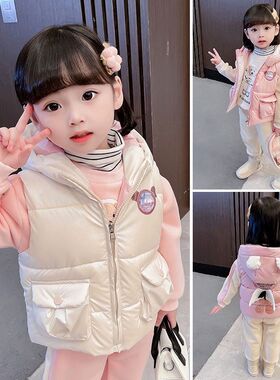 2025新款女童马甲套装秋冬装时尚儿童女宝宝加绒卫衣三件套童装潮