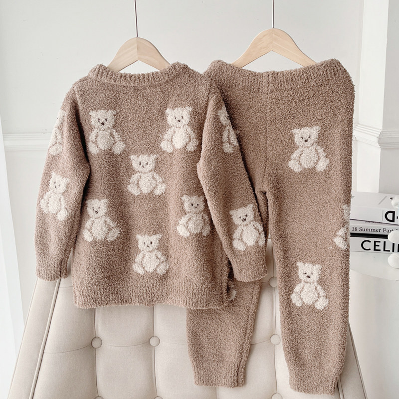 软绵绵儿童睡衣开衫套装男童女童亲子珊瑚绒家居服秋冬法兰绒套头