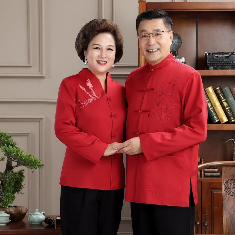 中老年唐装男龙凤中国风爷爷奶奶情侣生日秋冬装过寿中式长袖外套