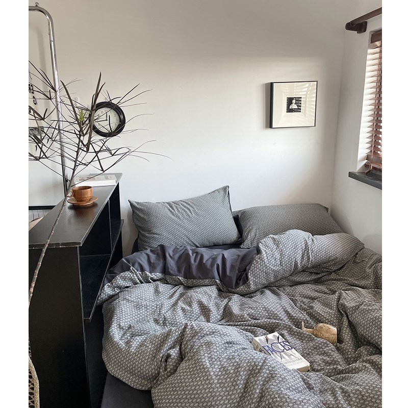 十四行诗/中古复古纯棉水洗棉床上四件套 北欧简约床单被套床笠款