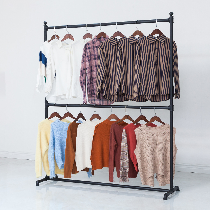 服装架双层落地童女装货架晾晒挂衣架专用单杆中岛升降龙门水管架