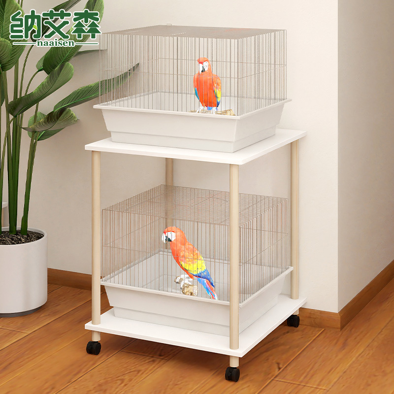 鸟笼置物架可移动放置架子正方形鹦鹉宠物笼分层架落地白色笼子架
