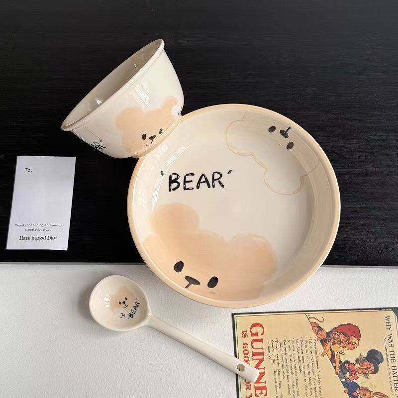 碗盘套装餐具可爱奶油风网红高颜值陶瓷釉下彩家用吃饭饭碗菜碟子