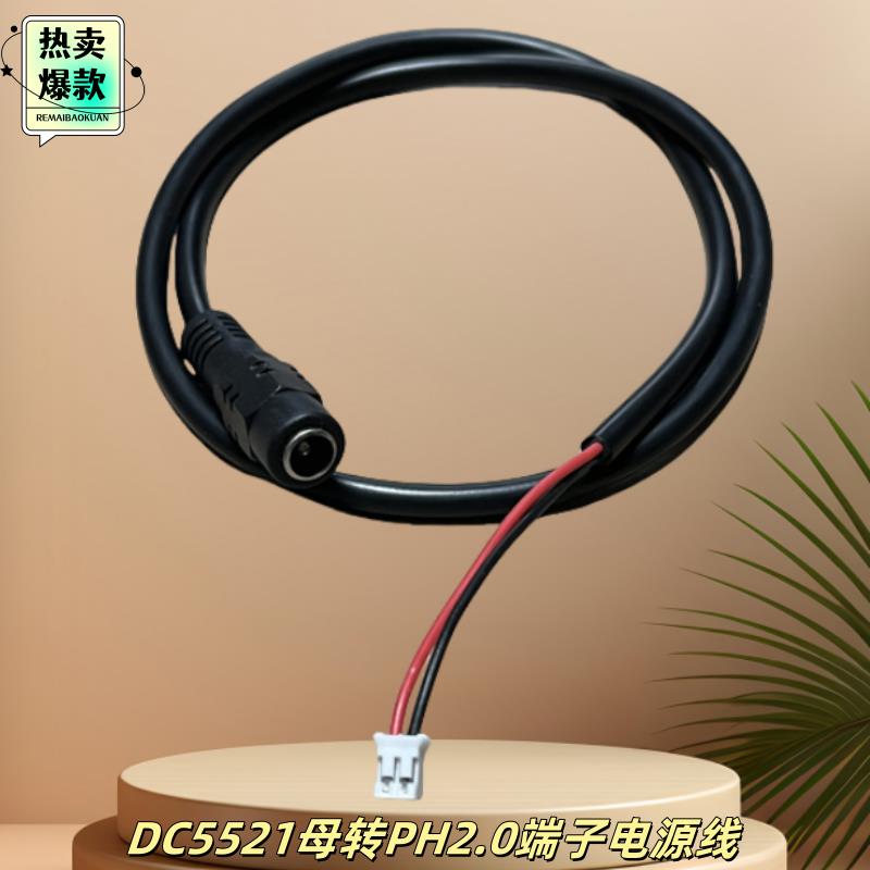 DC母转PH2.0端子线 2p白色端子转5.5*2.1母头12V监控电源转接线