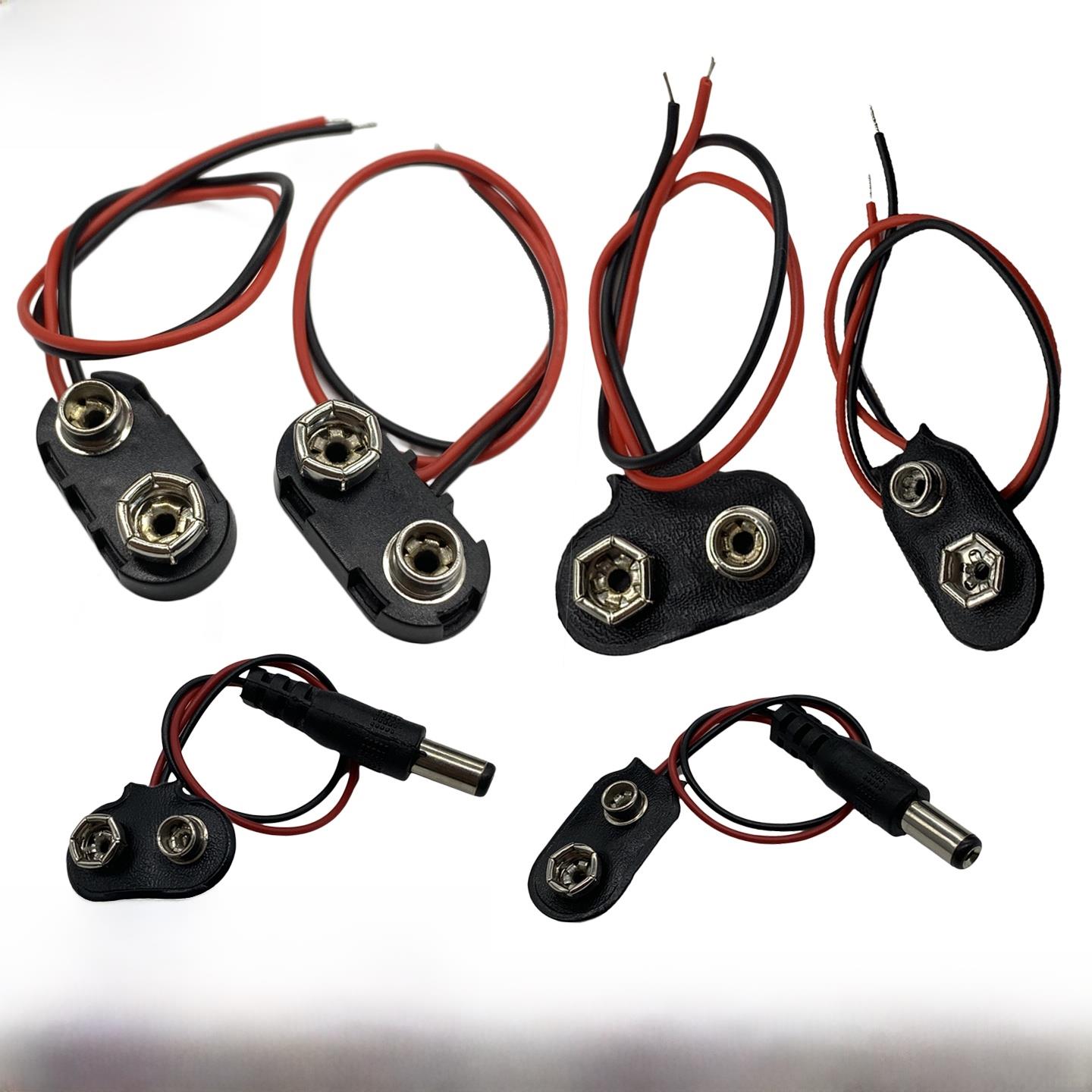 9V电池扣子接口接头线 9伏电池盒DC插头6F22方形电池帽座连接引线