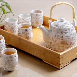 送竹托 景德镇陶瓷茶具套装 家用整套功夫现代简约茶壶茶杯子6只装