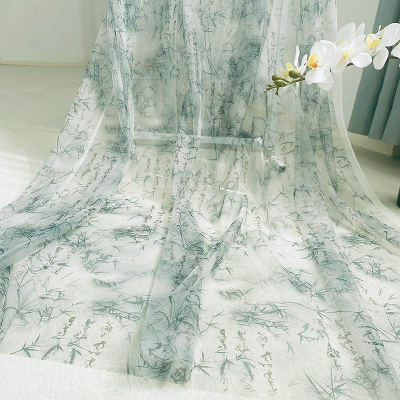 竹影重重水墨竹叶纱布料中国风古装汉服透明纱幔国风场景布置纱幔