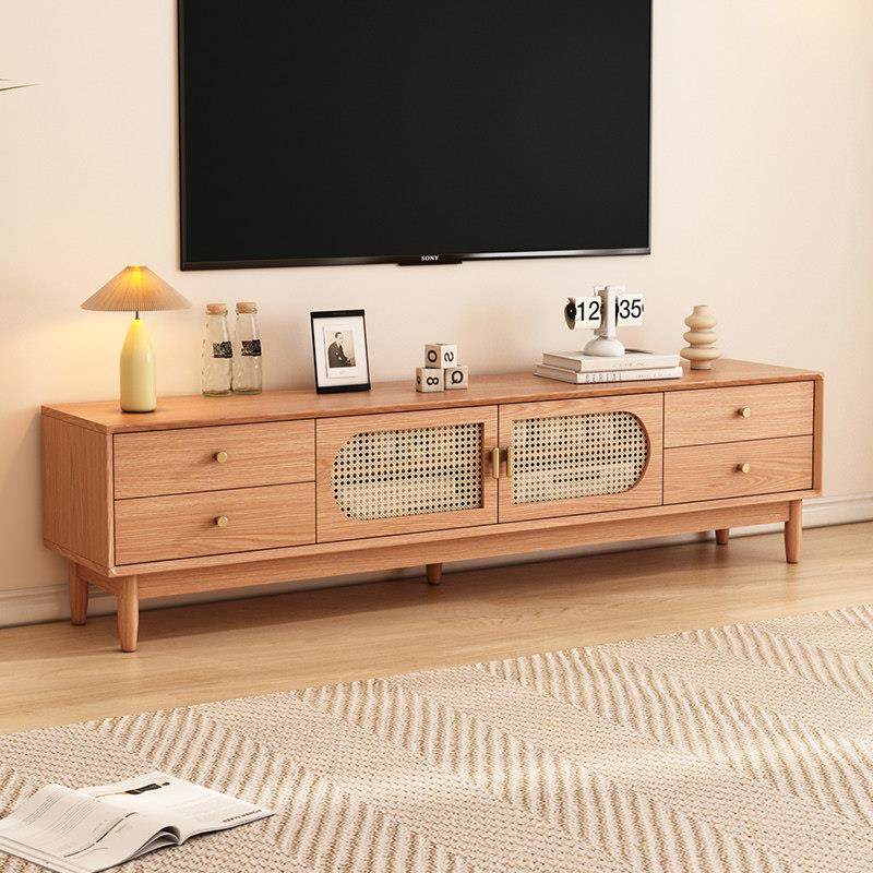 原木风电视柜藤编2025新款客厅家用电视机柜茶几组合小户型影视柜