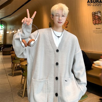 开衫百搭毛线衣针织衫外套男w加肥加大码潮牌胖子宽松慵懒风秋冬