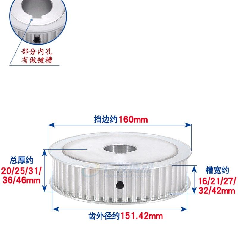 两面平 8M60h齿/T 8M同步带轮 AF型 槽宽16/21/27/32/42 成品内孔