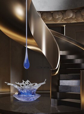 现代酒店大堂别墅客厅透明水滴浪花雕塑吊饰树脂水花摆件软装饰品